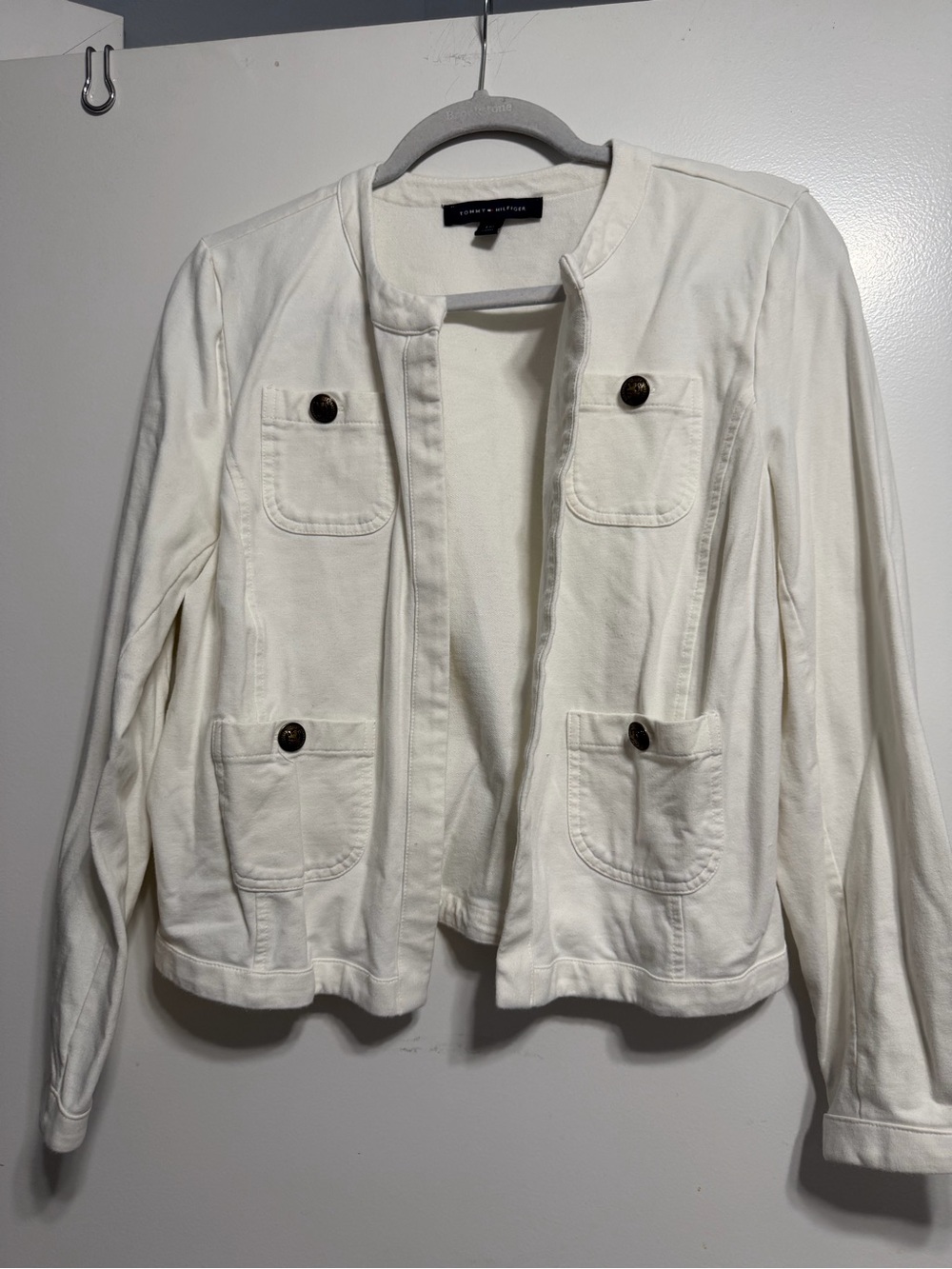 Tommy Hilfiger Women's Cream Collarless Pocket Blazer